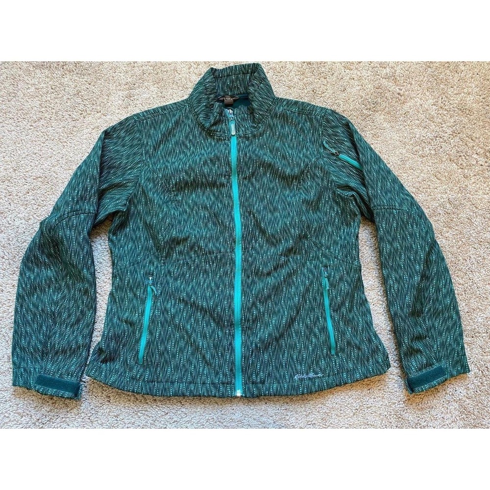Eddie Bauer Jacket Women Full Zip Fleece Lined XL Outerwear Wavy Dot Green S14